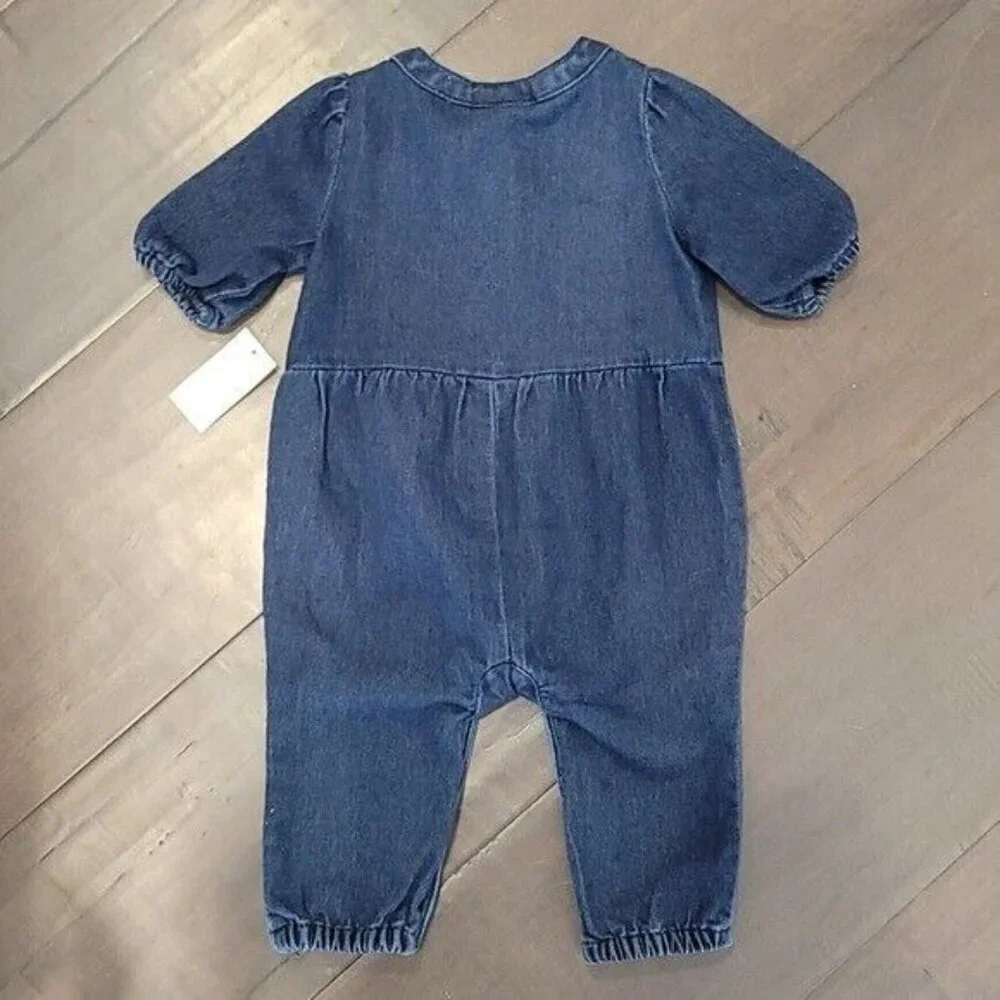 NWT BABY GAP Soft Denim Twill Jumpsuit Romper 3-6m